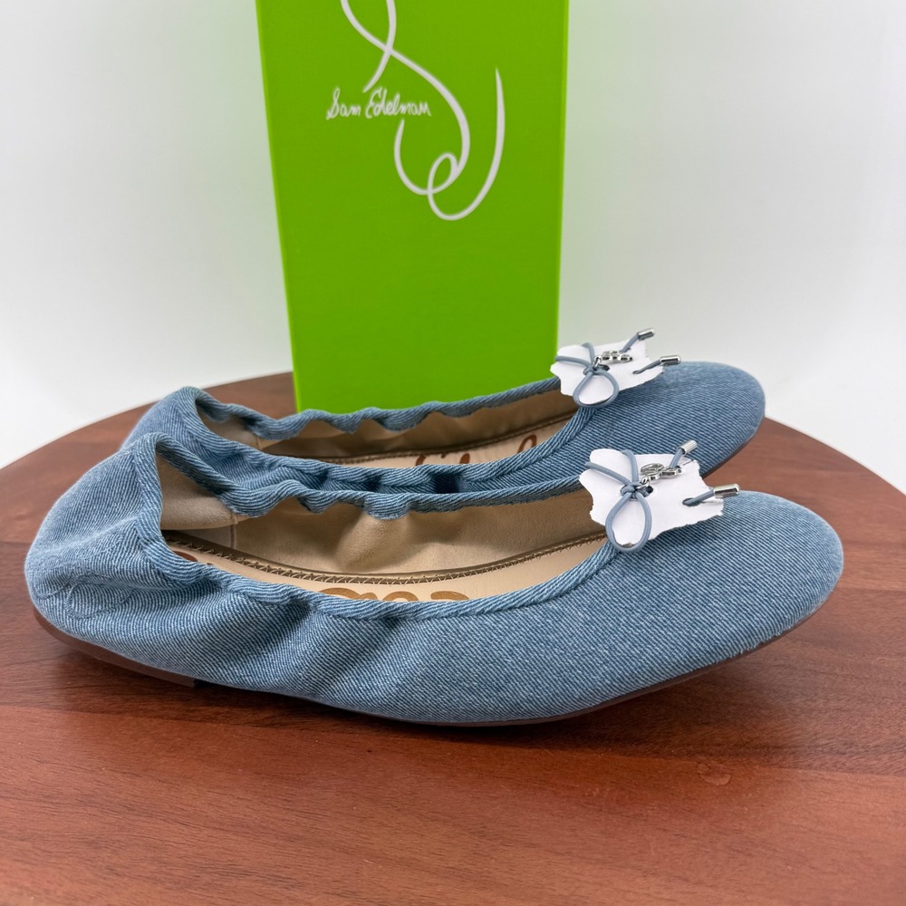 Sam Edelman Felicia Ballet Flats Light Blue Denim Bow Detail Women 11M NIB